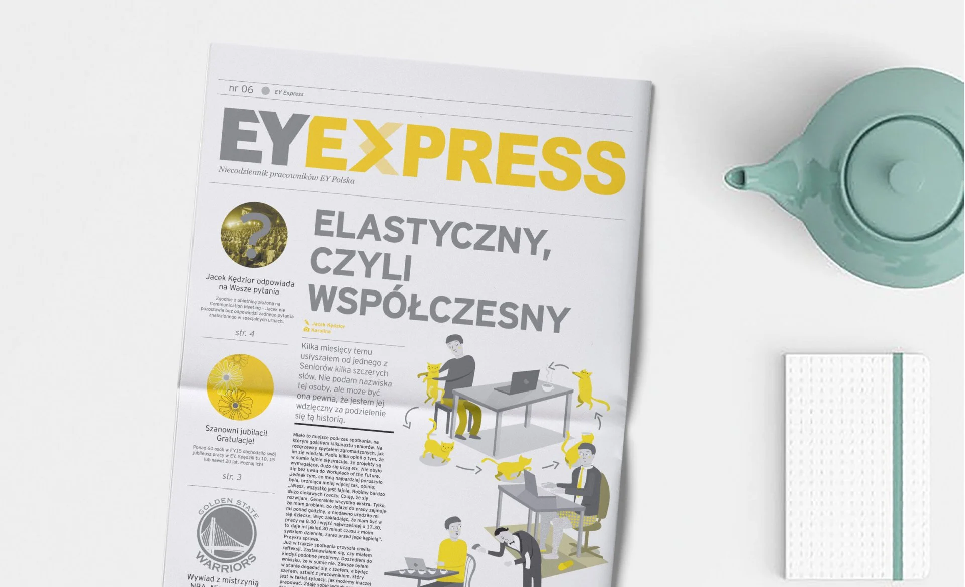 EY illustration — colouring book / internal newspaper artwork