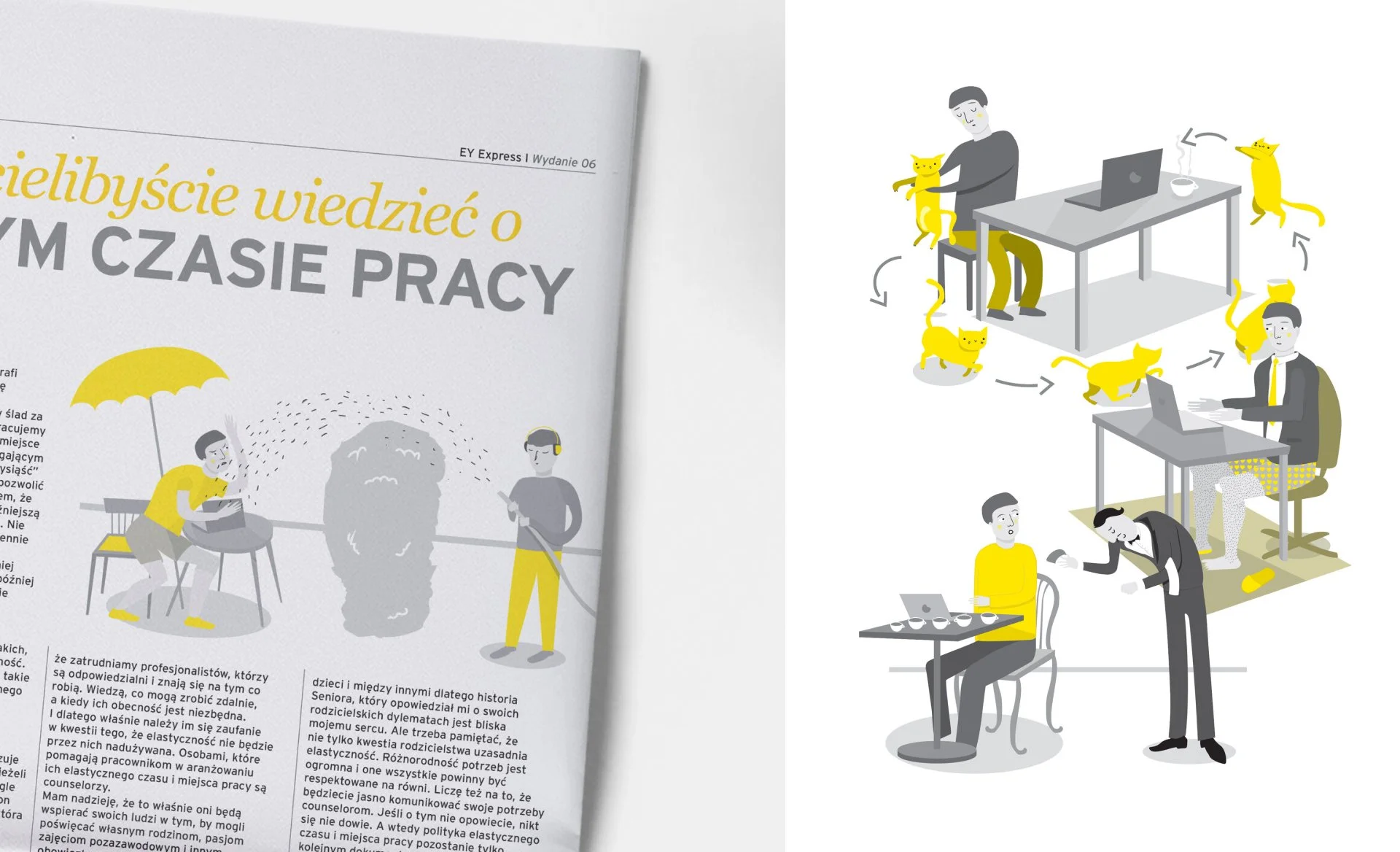 EY illustration — colouring book / internal newspaper artwork